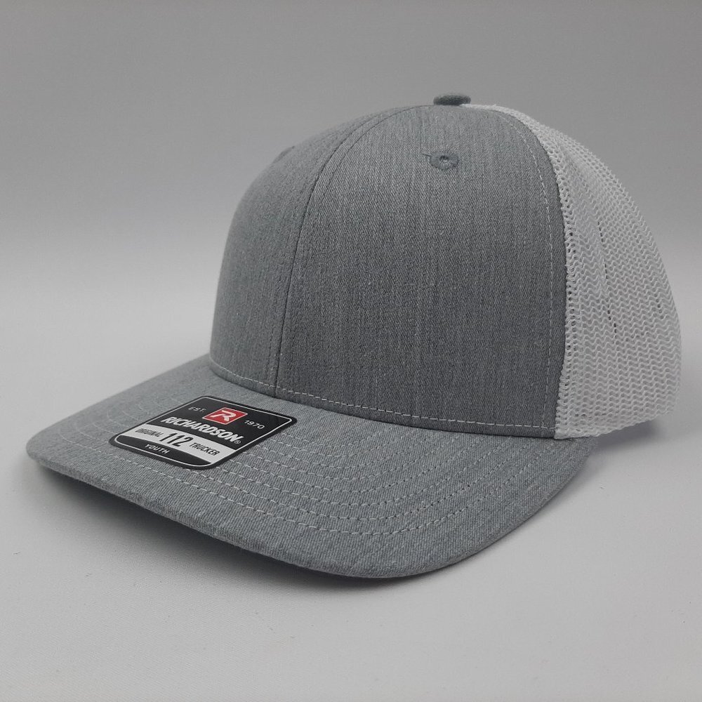 Richardson 112 Youth Trucker Mesh Snapback Cap Hat Heather Gray Blank Stock
